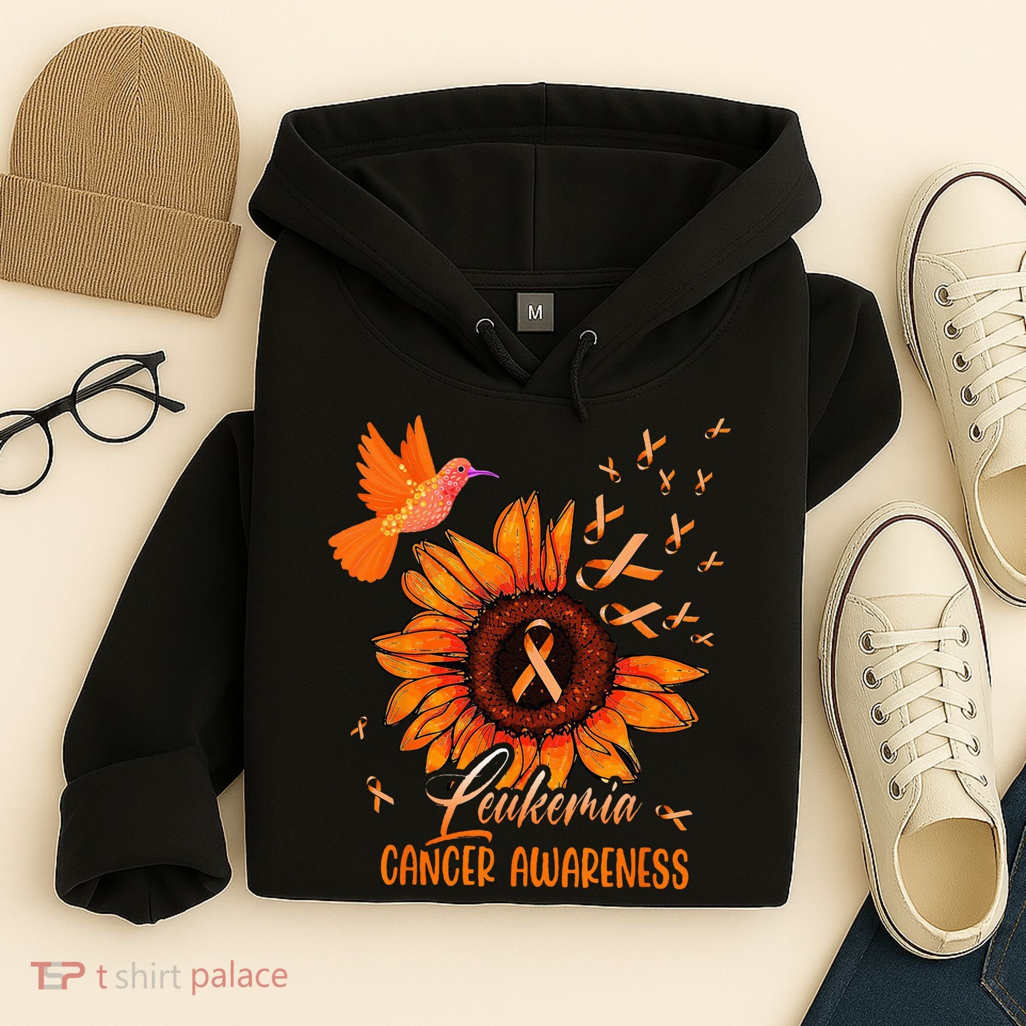 Hummingbird Orange Sunflower Leukemia Cancer Awareness Hoodie