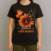 Hummingbird Orange Sunflower Leukemia Cancer Awareness T-Shirt thumb 4