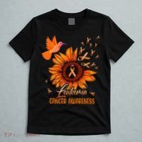 Hummingbird Orange Sunflower Leukemia Cancer Awareness T-Shirt thumb 5