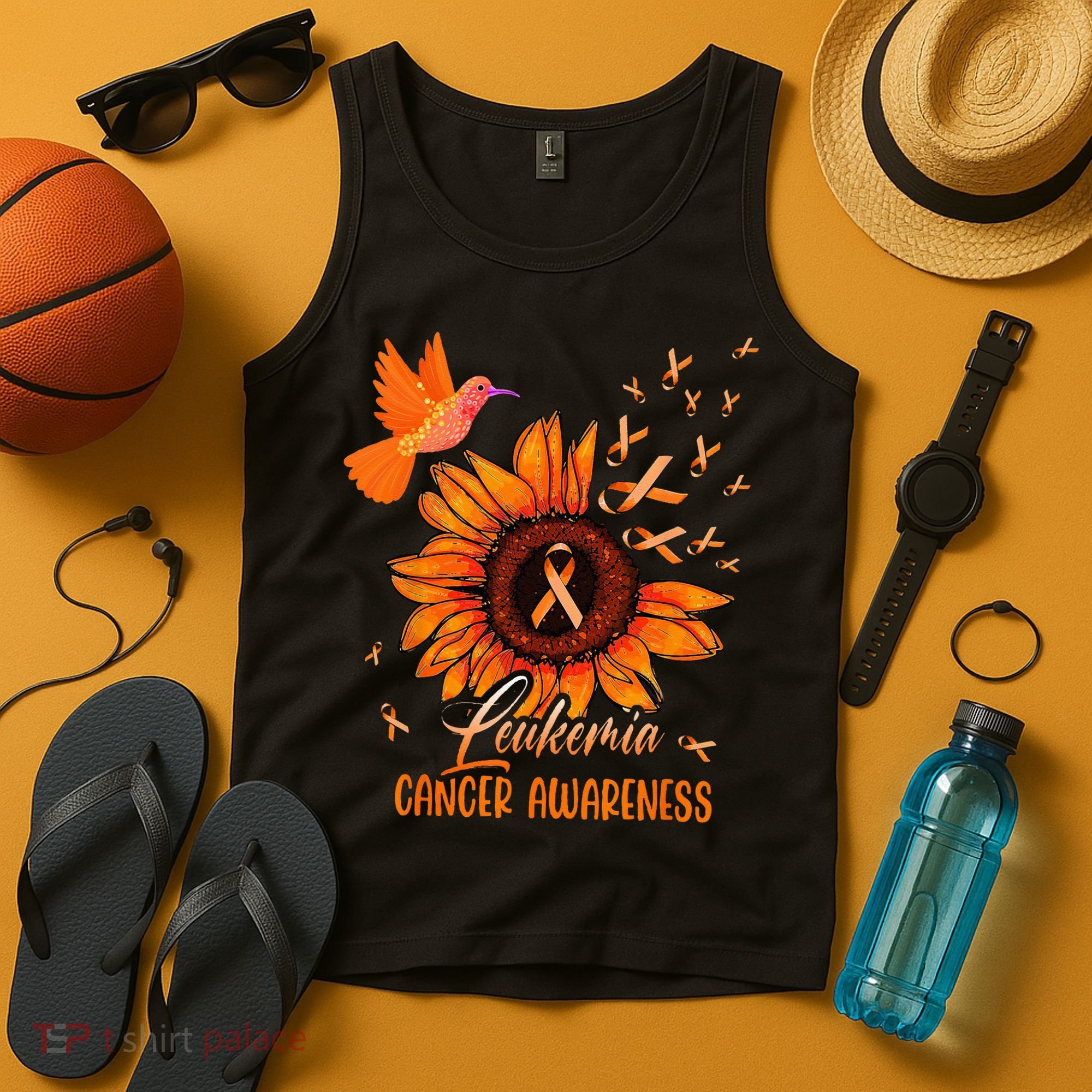 Hummingbird Orange Sunflower Leukemia Cancer Awareness Tank Top