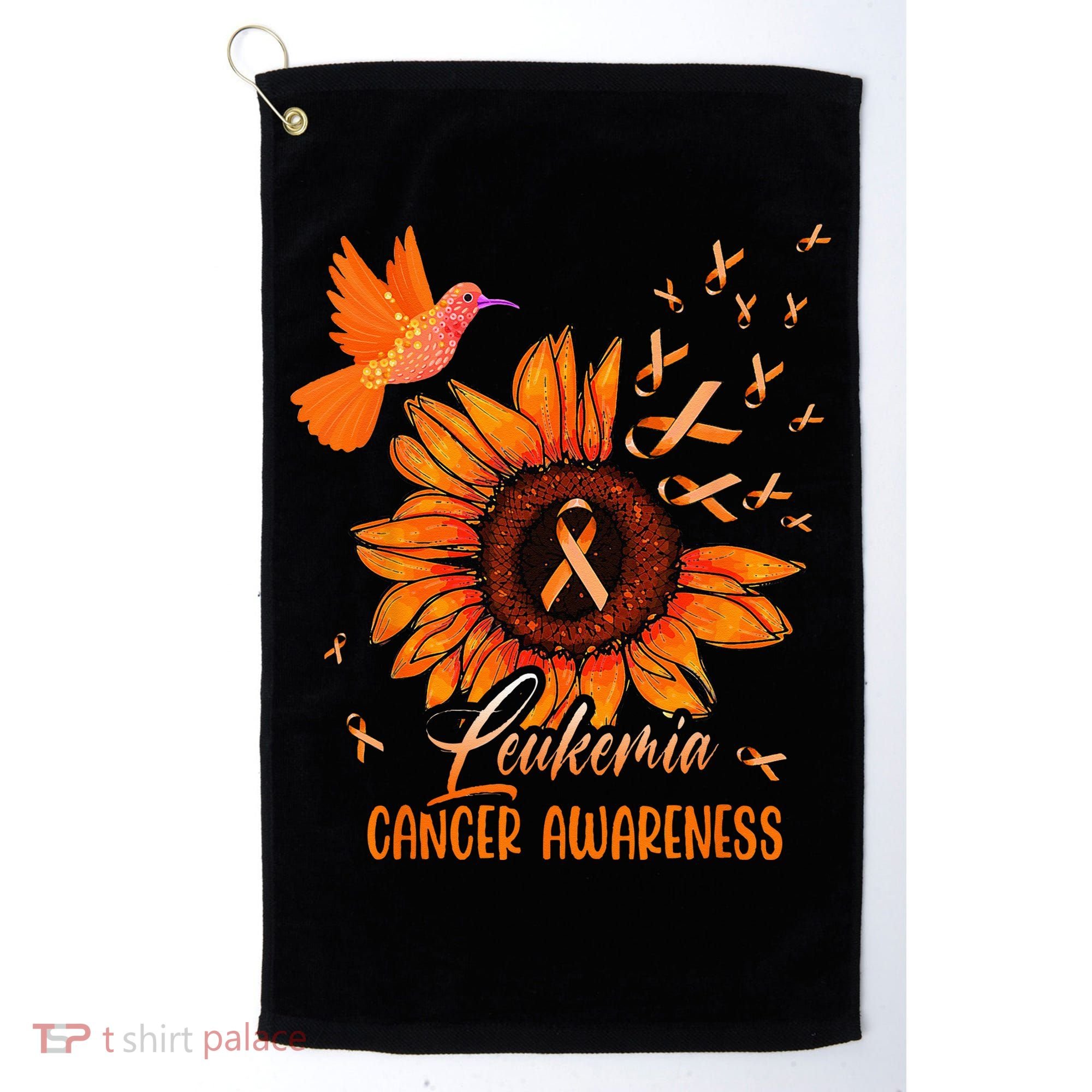 Hummingbird Orange Sunflower Leukemia Cancer Awareness Golf Towel