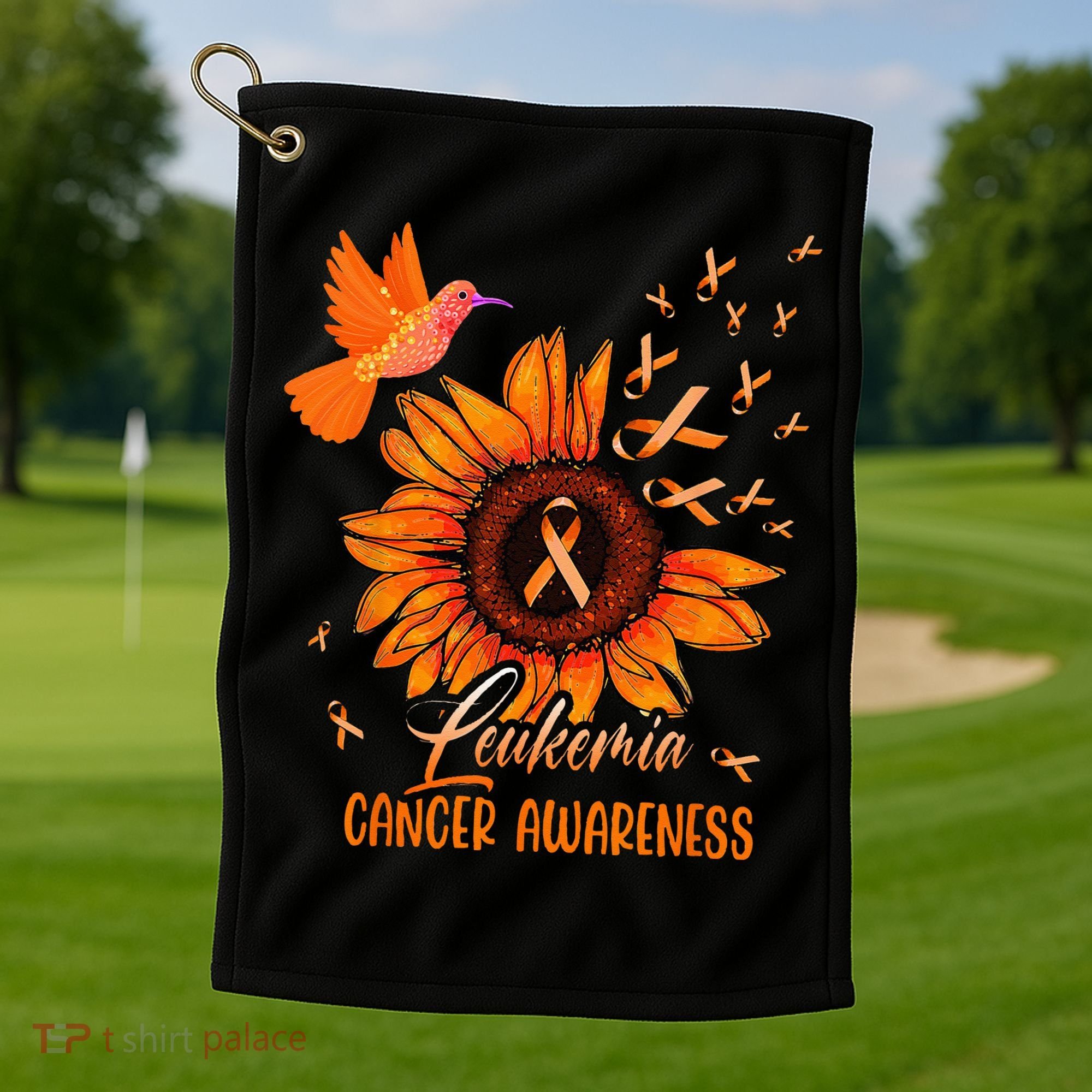 Hummingbird Orange Sunflower Leukemia Cancer Awareness Golf Towel