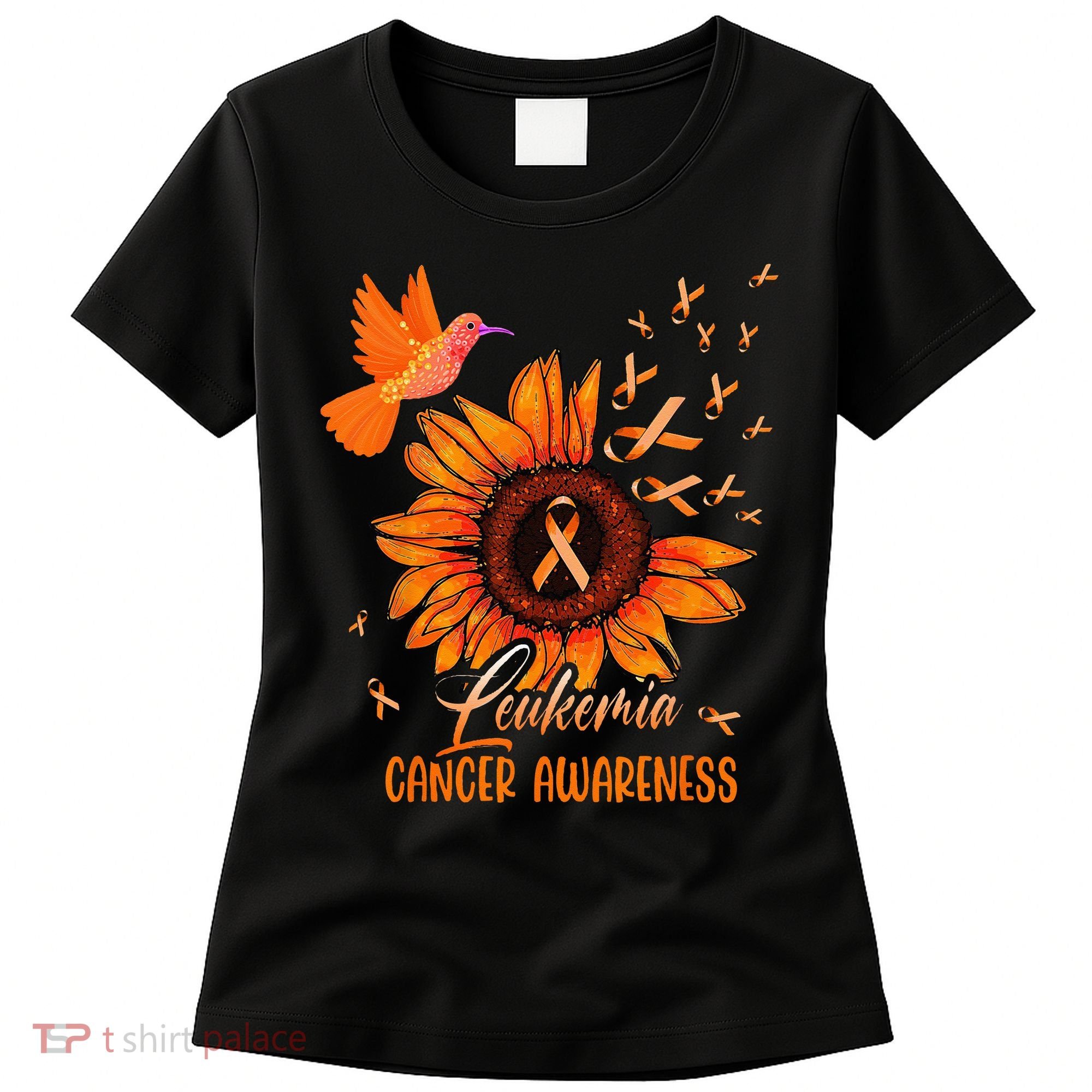 Hummingbird Orange Sunflower Leukemia Cancer Awareness Women's T-Shirt