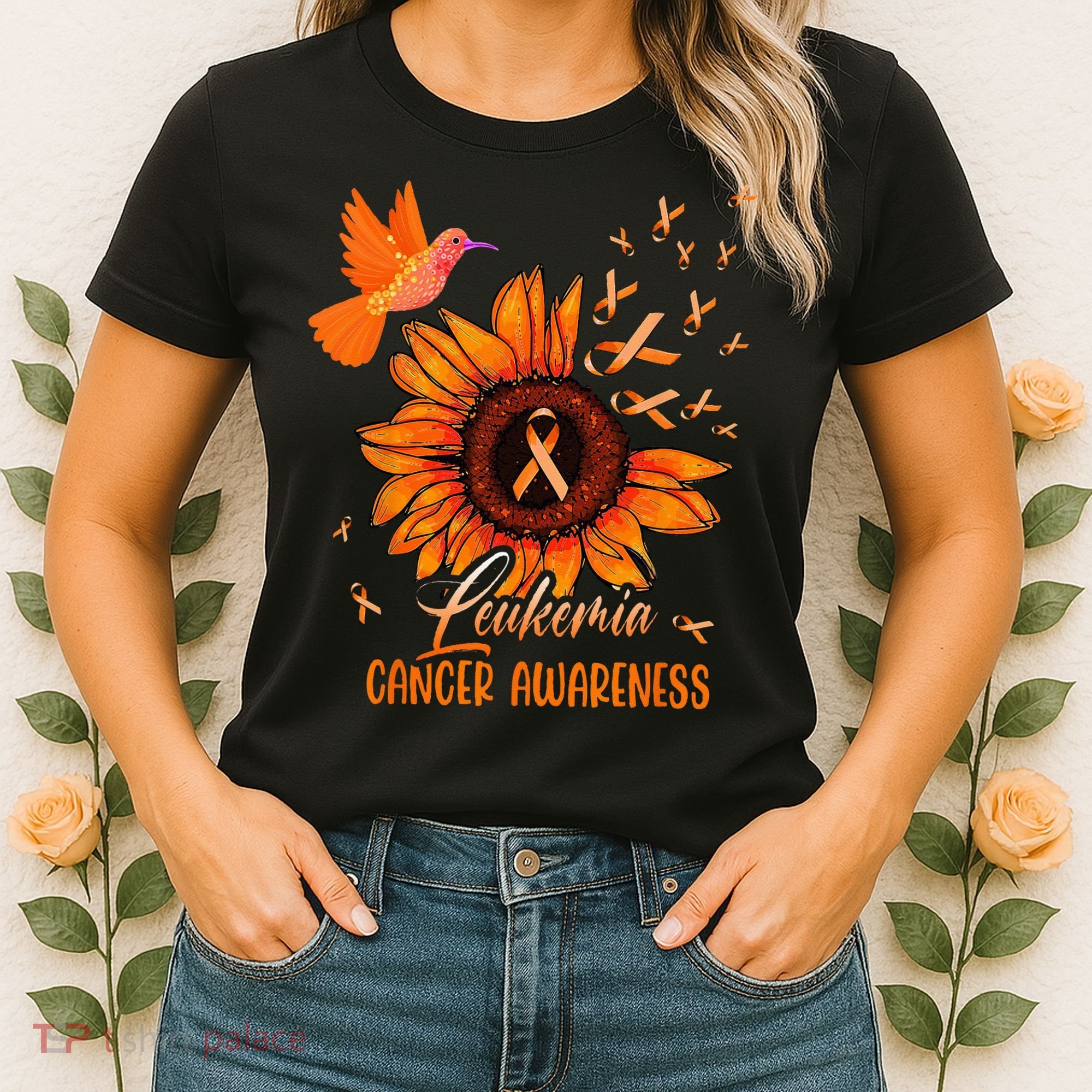 Hummingbird Orange Sunflower Leukemia Cancer Awareness Women's T-Shirt