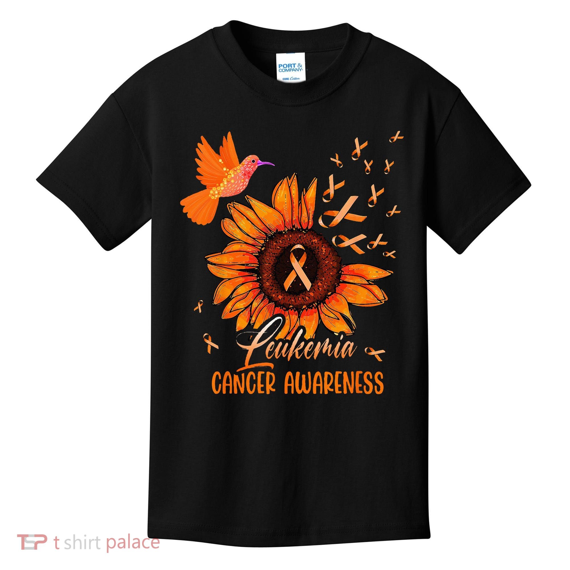 Hummingbird Orange Sunflower Leukemia Cancer Awareness Kids T-Shirt