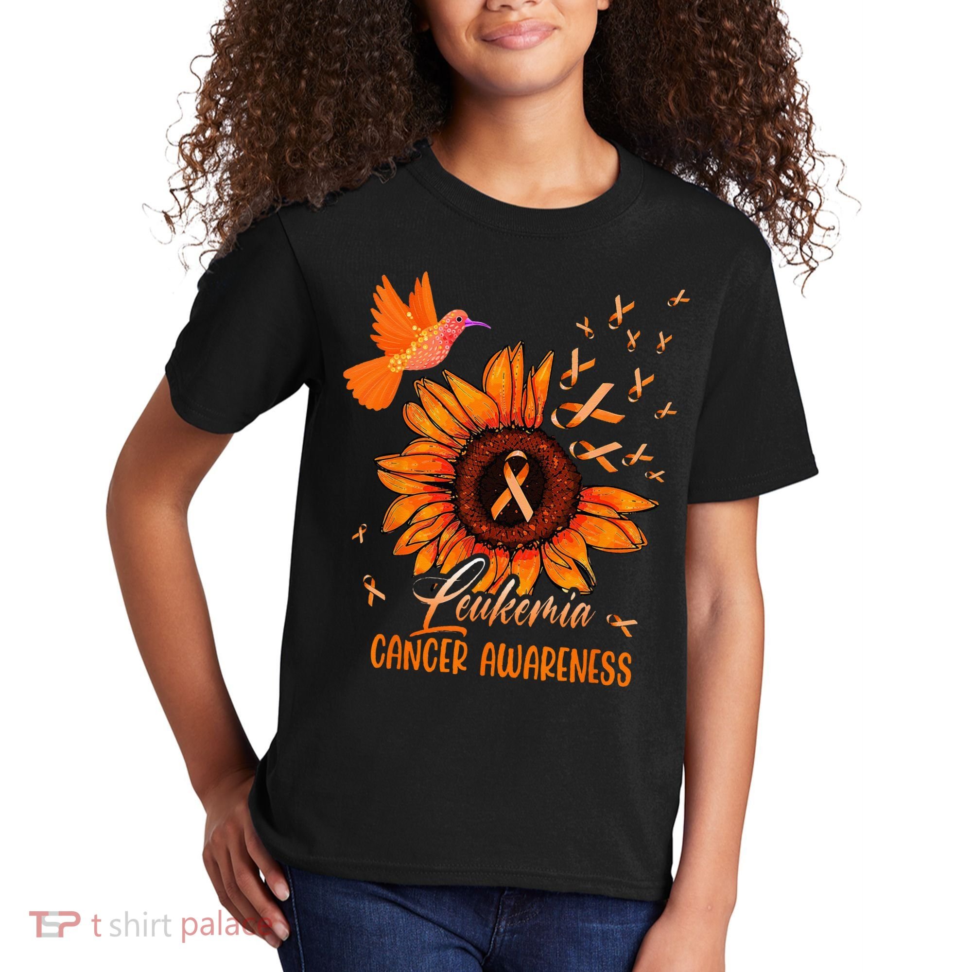 Hummingbird Orange Sunflower Leukemia Cancer Awareness Kids T-Shirt
