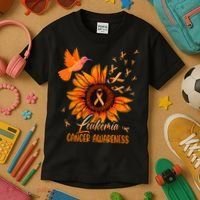 Hummingbird Orange Sunflower Leukemia Cancer Awareness Kids T-Shirt thumb 3