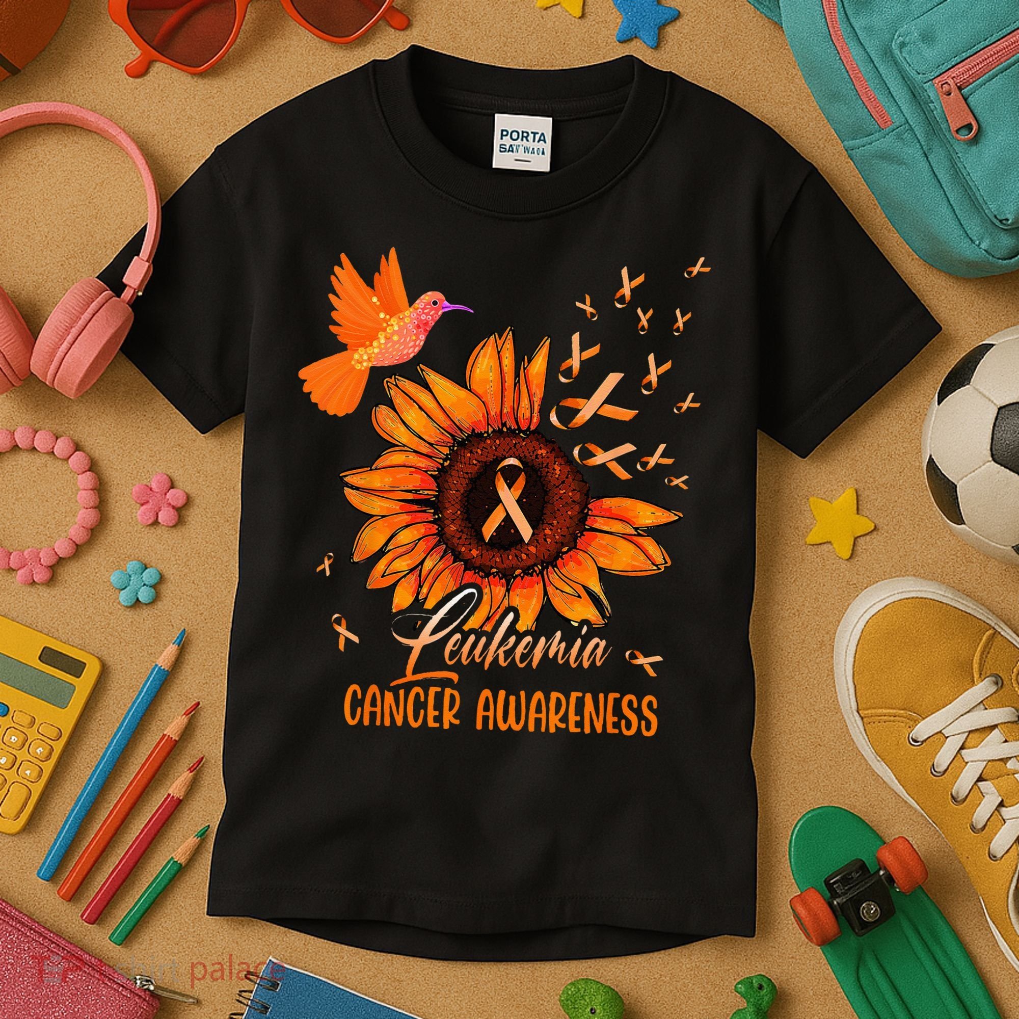Hummingbird Orange Sunflower Leukemia Cancer Awareness Kids T-Shirt