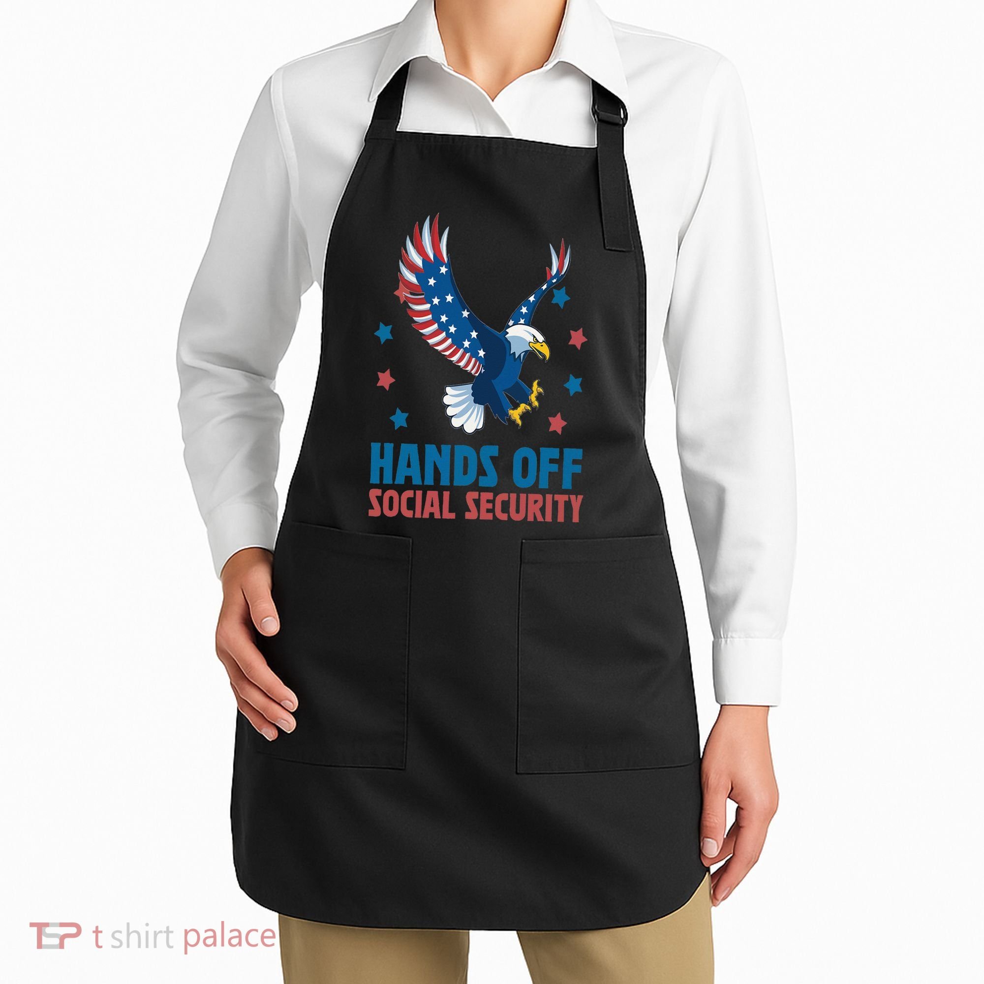 Hands Off Social Security USA Flag Eagle For Women Apron