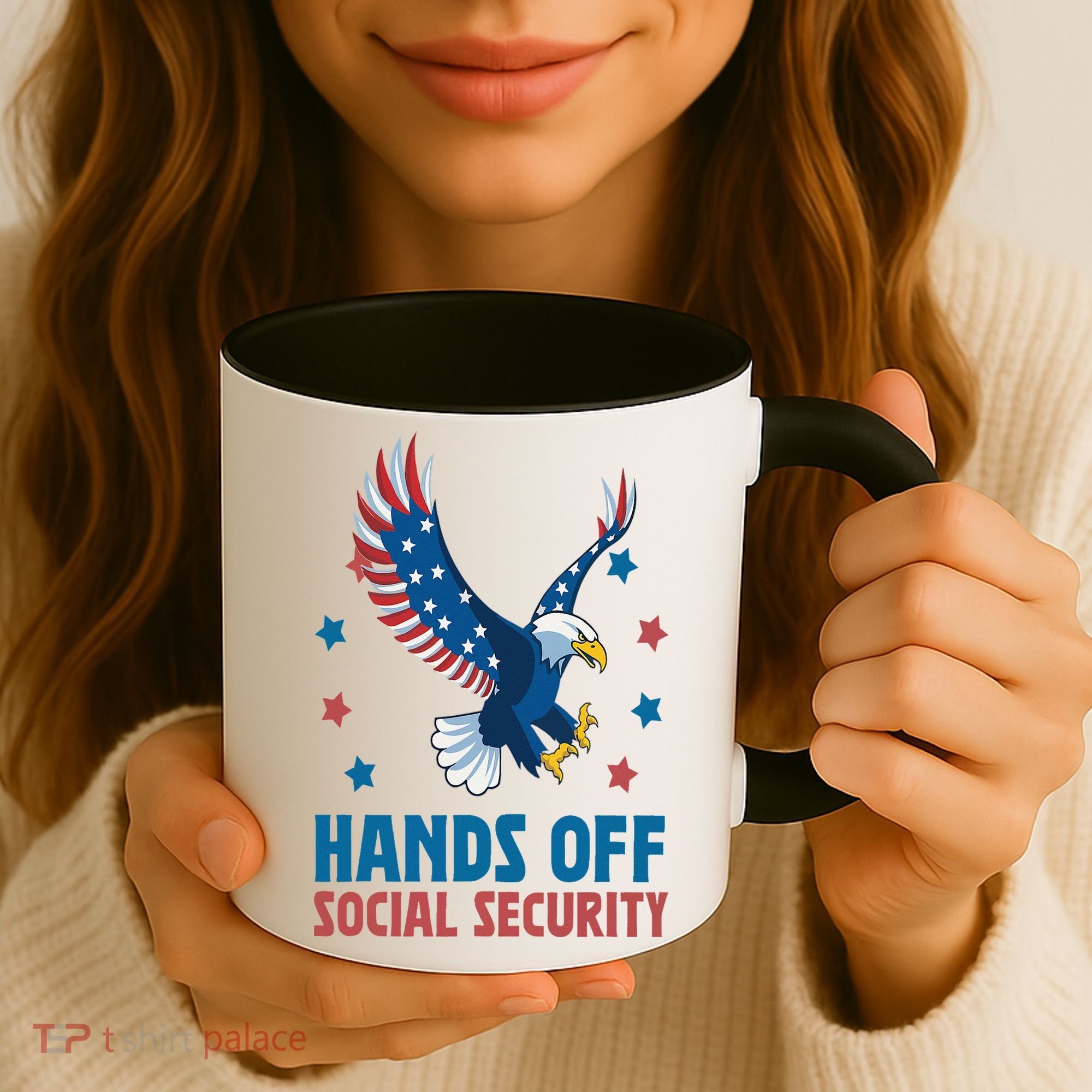Hands Off Social Security USA Flag Eagle For Women Coffee Mug