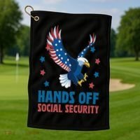 Hands Off Social Security USA Flag Eagle For Women Golf Towel thumb 1