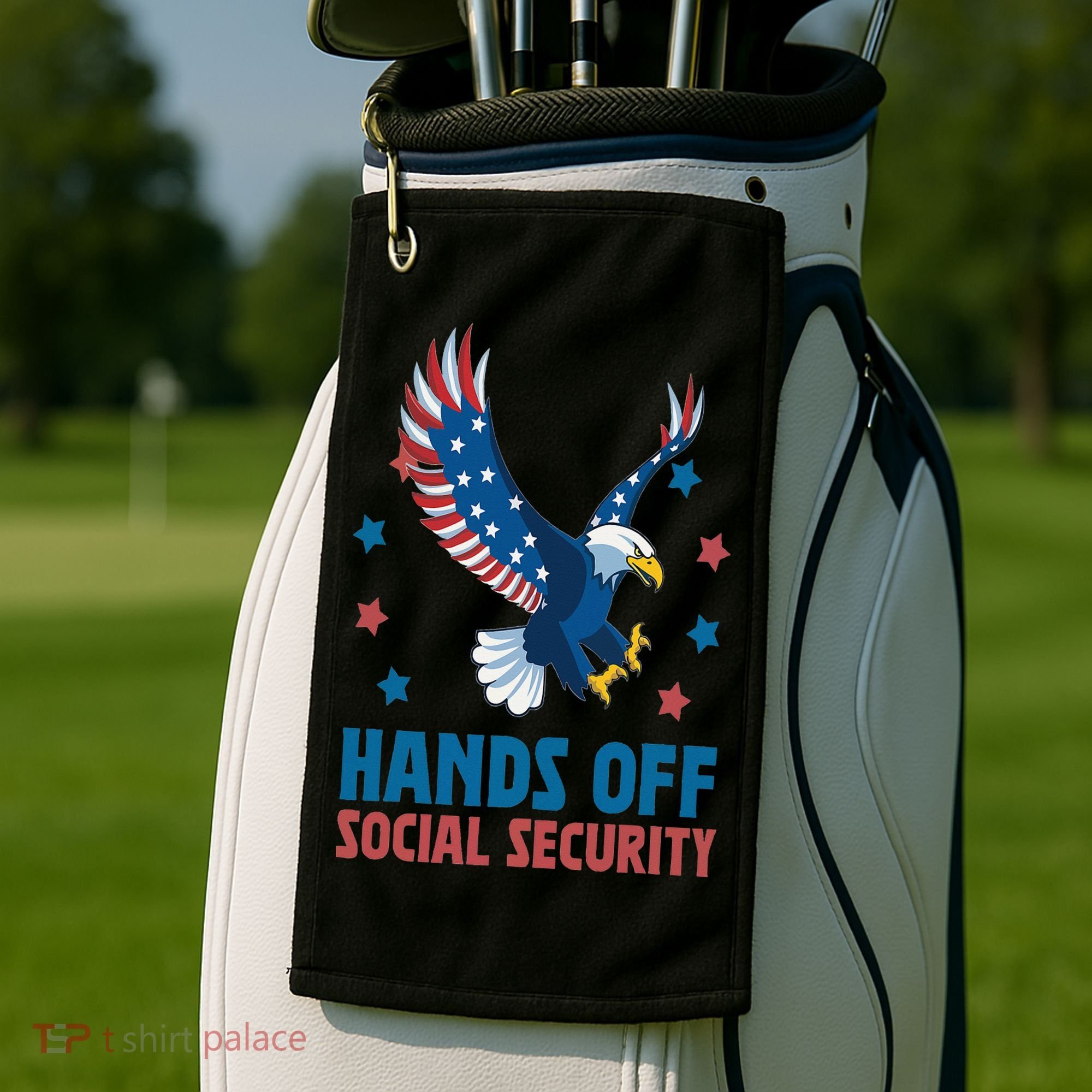 Hands Off Social Security USA Flag Eagle For Women Golf Towel
