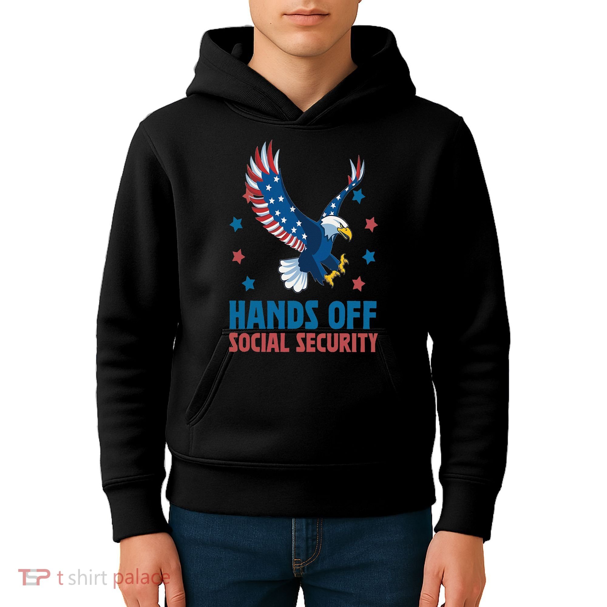 Hands Off Social Security USA Flag Eagle For Women Kids Hoodie