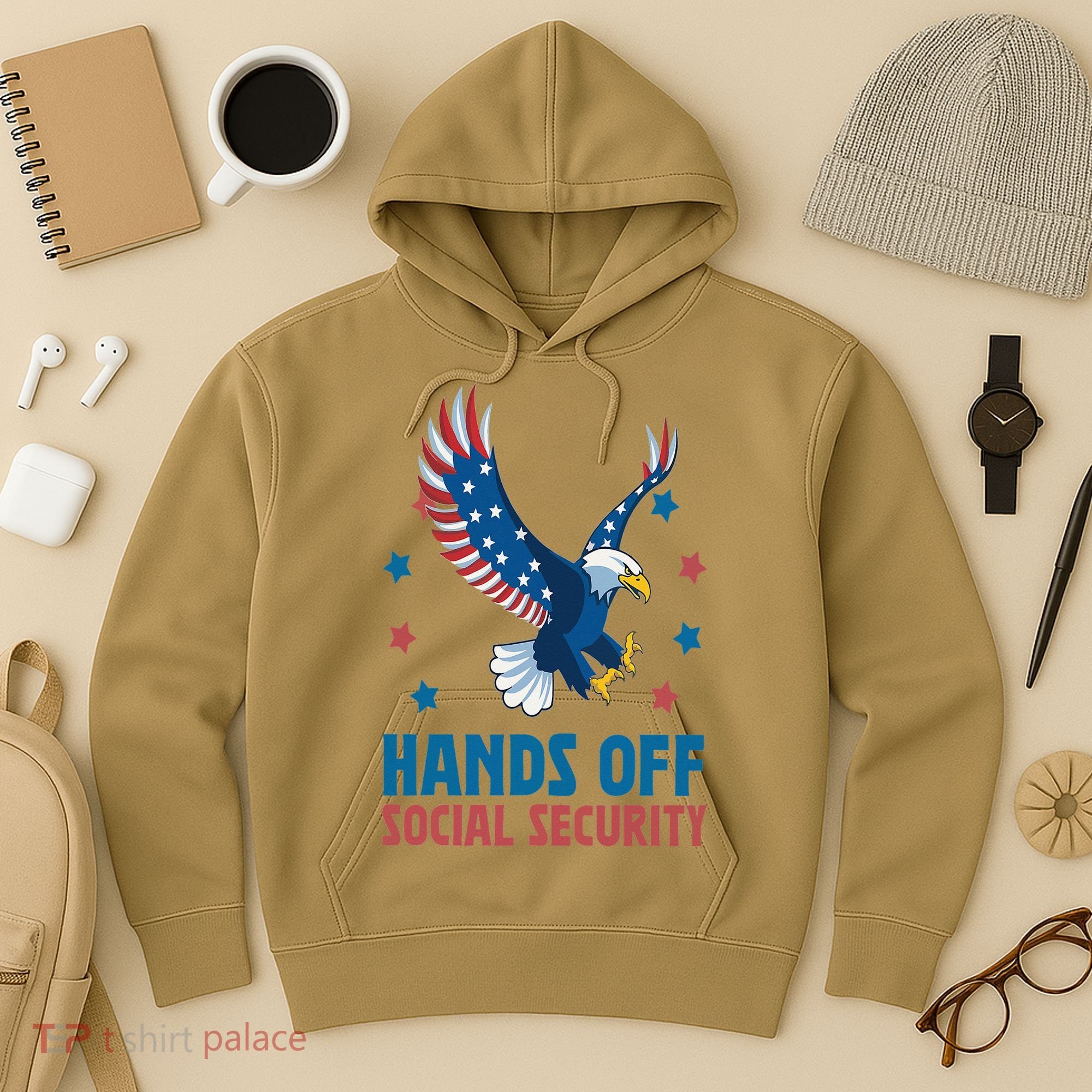 Hands Off Social Security USA Flag Eagle For Women Hoodie