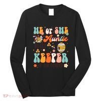 He Or She Auntie To Bee Keeper Of The Gender Reveal Groovy Long Sleeve Shirt thumb 0