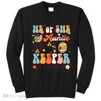 He Or She Auntie To Bee Keeper Of The Gender Reveal Groovy Sweatshirt thumb 0