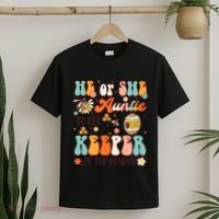 He Or She Auntie To Bee Keeper Of The Gender Reveal Groovy T-Shirt thumb 2