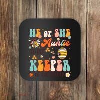 He Or She Auntie To Bee Keeper Of The Gender Reveal Groovy Coaster thumb 0