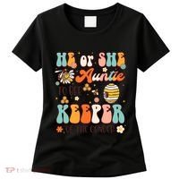 He Or She Auntie To Bee Keeper Of The Gender Reveal Groovy Women's T-Shirt thumb 0