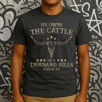 He Owns The Cattle On A Thousand Hills Psalm 50 Vintage Cow T-Shirt thumb 3