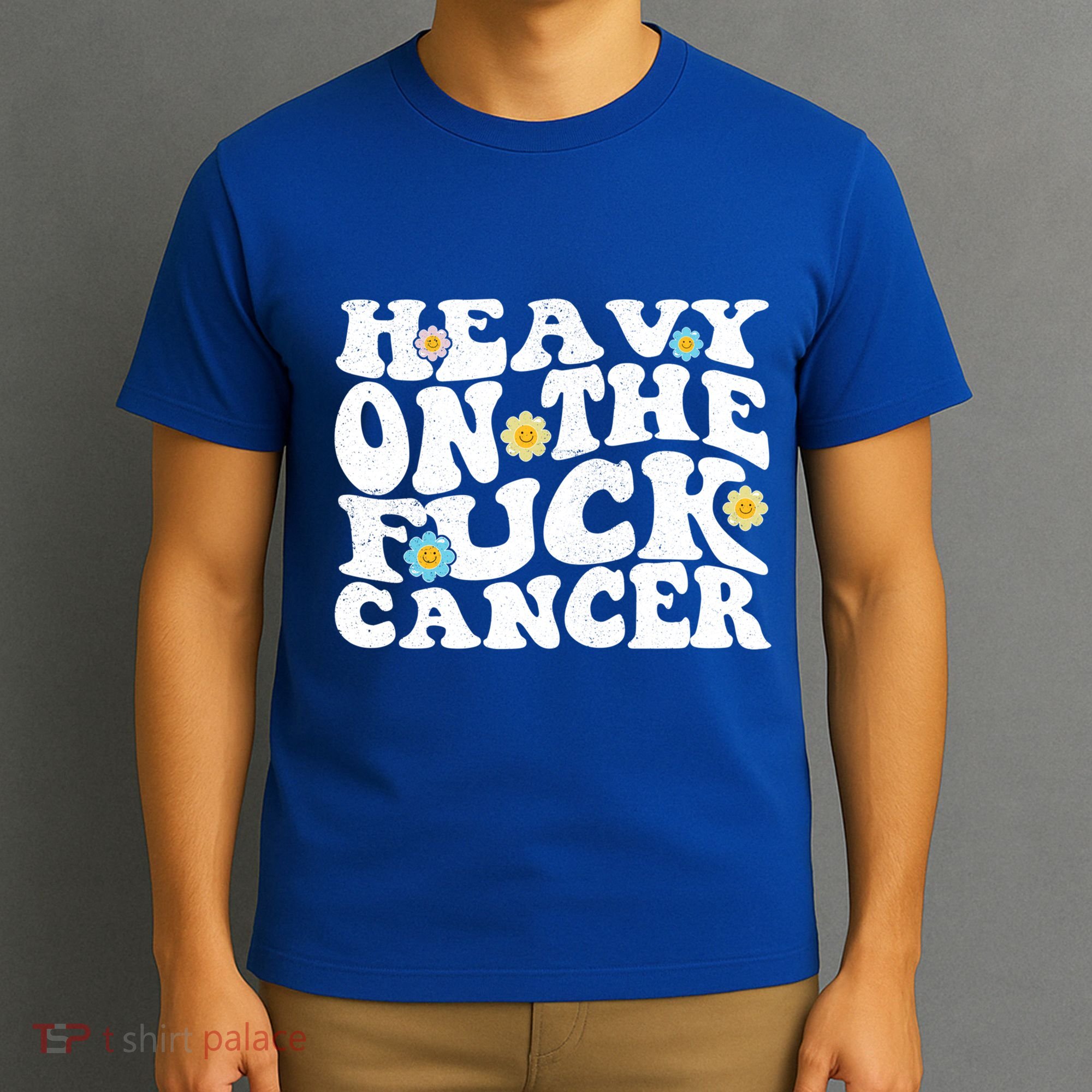 Heavy On The Fuck Cancer Groovy Struckout Cancer Awareness Gift T-Shirt