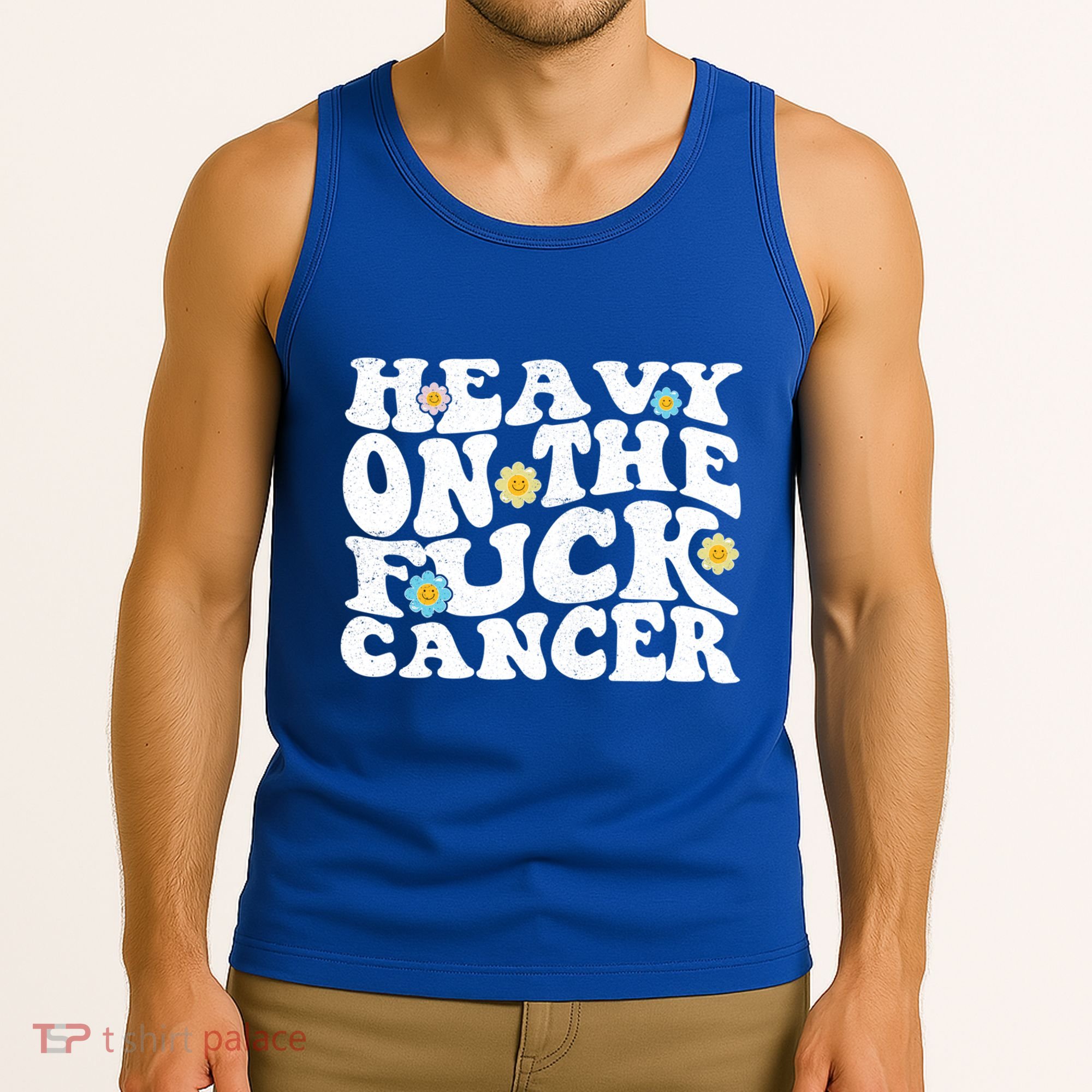Heavy On The Fuck Cancer Groovy Struckout Cancer Awareness Gift Tank Top