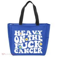 Heavy On The Fuck Cancer Groovy Struckout Cancer Awareness Gift Tote Bag thumb 0