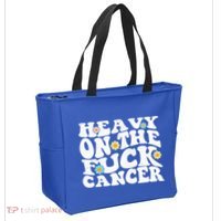 Heavy On The Fuck Cancer Groovy Struckout Cancer Awareness Gift Tote Bag thumb 2