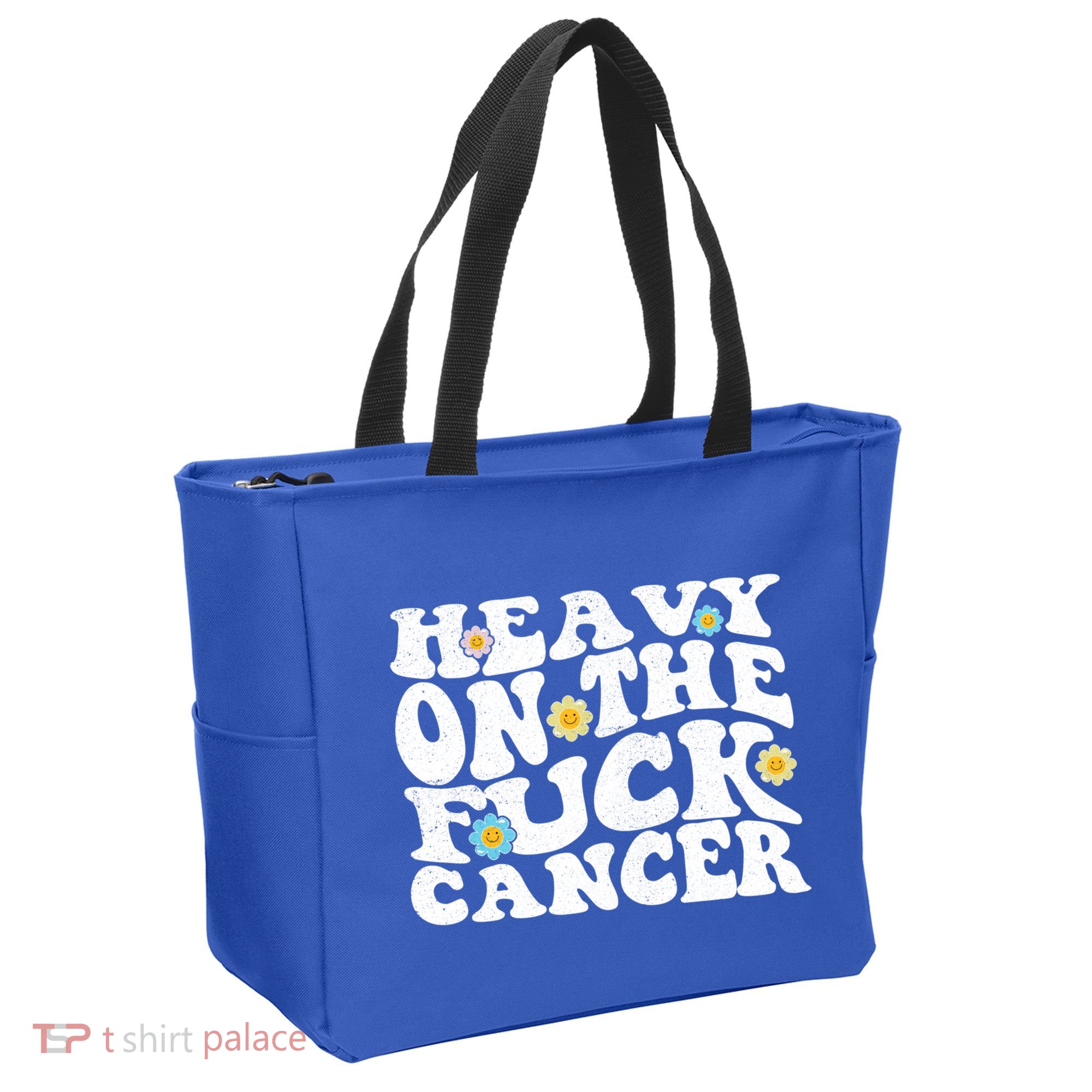 Heavy On The Fuck Cancer Groovy Struckout Cancer Awareness Gift Tote Bag