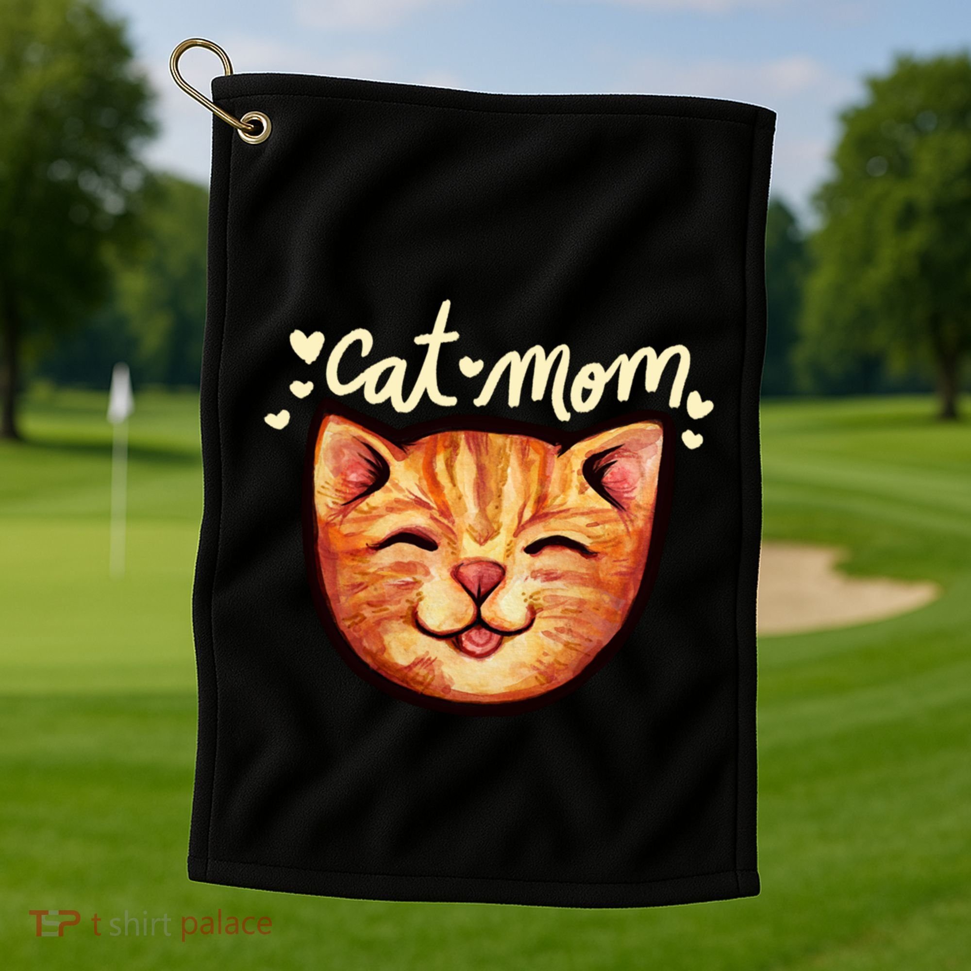 Happy Orange Tabby Cat Mom Gift Golf Towel