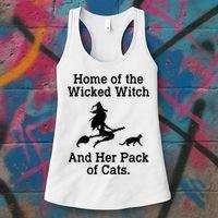Home Of The Wicked Witch And Her Pack Of Cat Funny Halloween Women's Tank Top thumb 3