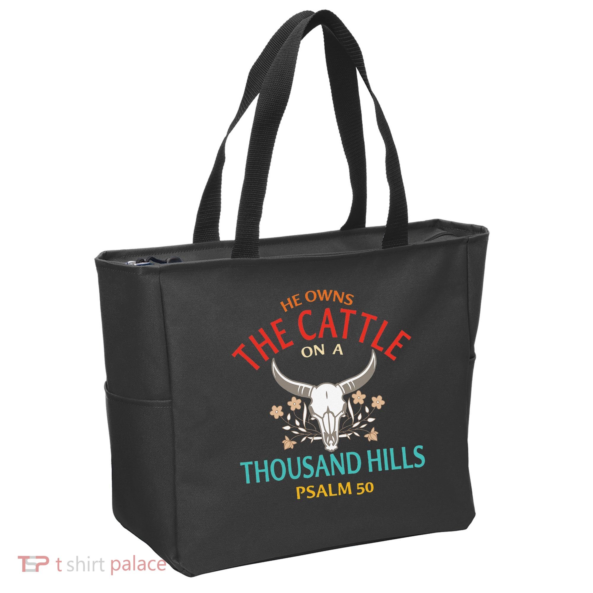 He Owns The Cattle On A Buffalo Thousand Hills Psalm 50 Tote Bag
