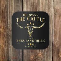 He Owns The Cattle On A Thousand Hills Bull Skull Christian Coaster thumb 0