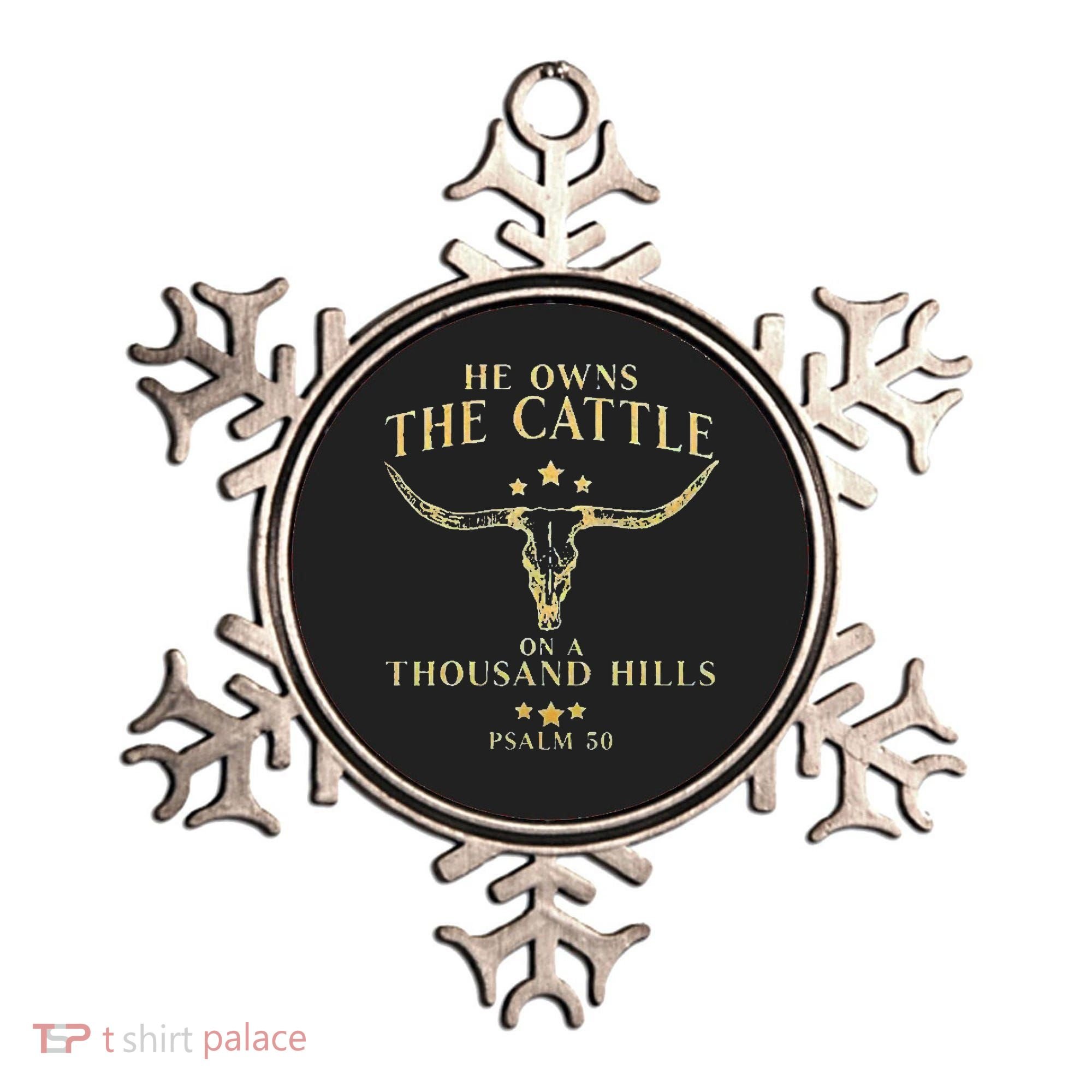 He Owns The Cattle On A Thousand Hills Bull Skull Christian Ornament