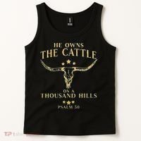 He Owns The Cattle On A Thousand Hills Bull Skull Christian Tank Top thumb 2