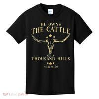 He Owns The Cattle On A Thousand Hills Bull Skull Christian Kids T-Shirt thumb 0