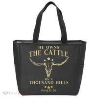 He Owns The Cattle On A Thousand Hills Bull Skull Christian Tote Bag thumb 0