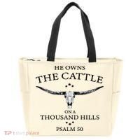 He Owns The Cattle On A Thousand Hills Bull Skull Christian Tote Bag thumb 0