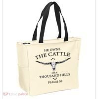 He Owns The Cattle On A Thousand Hills Bull Skull Christian Tote Bag thumb 2