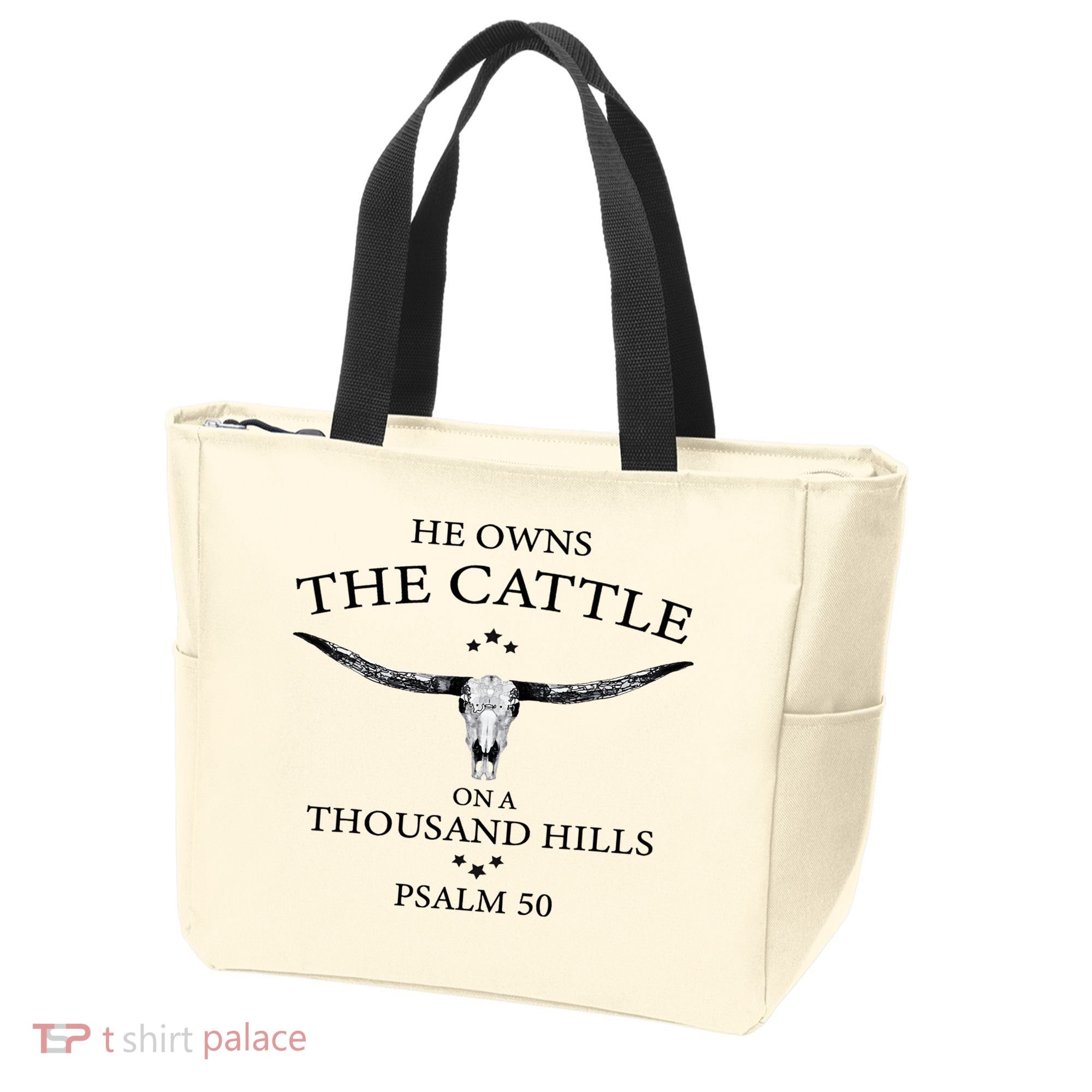 He Owns The Cattle On A Thousand Hills Bull Skull Christian Tote Bag