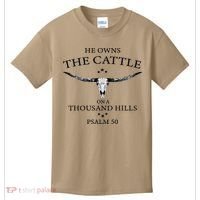 He Owns The Cattle On A Thousand Hills Bull Skull Christian Kids T-Shirt thumb 0