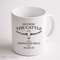He Owns The Cattle On A Thousand Hills Bull Skull Christian Coffee Mug thumb 1