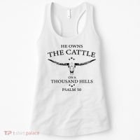 He Owns The Cattle On A Thousand Hills Bull Skull Christian Women's Tank Top thumb 0