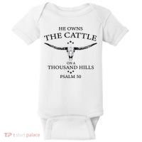 He Owns The Cattle On A Thousand Hills Bull Skull Christian Baby Bodysuit thumb 0