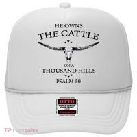 He Owns The Cattle On A Thousand Hills Bull Skull Christian Hat thumb 0