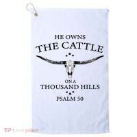 He Owns The Cattle On A Thousand Hills Bull Skull Christian Golf Towel thumb 0