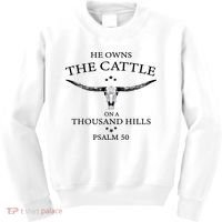 He Owns The Cattle On A Thousand Hills Bull Skull Christian Kids Sweatshirt thumb 0
