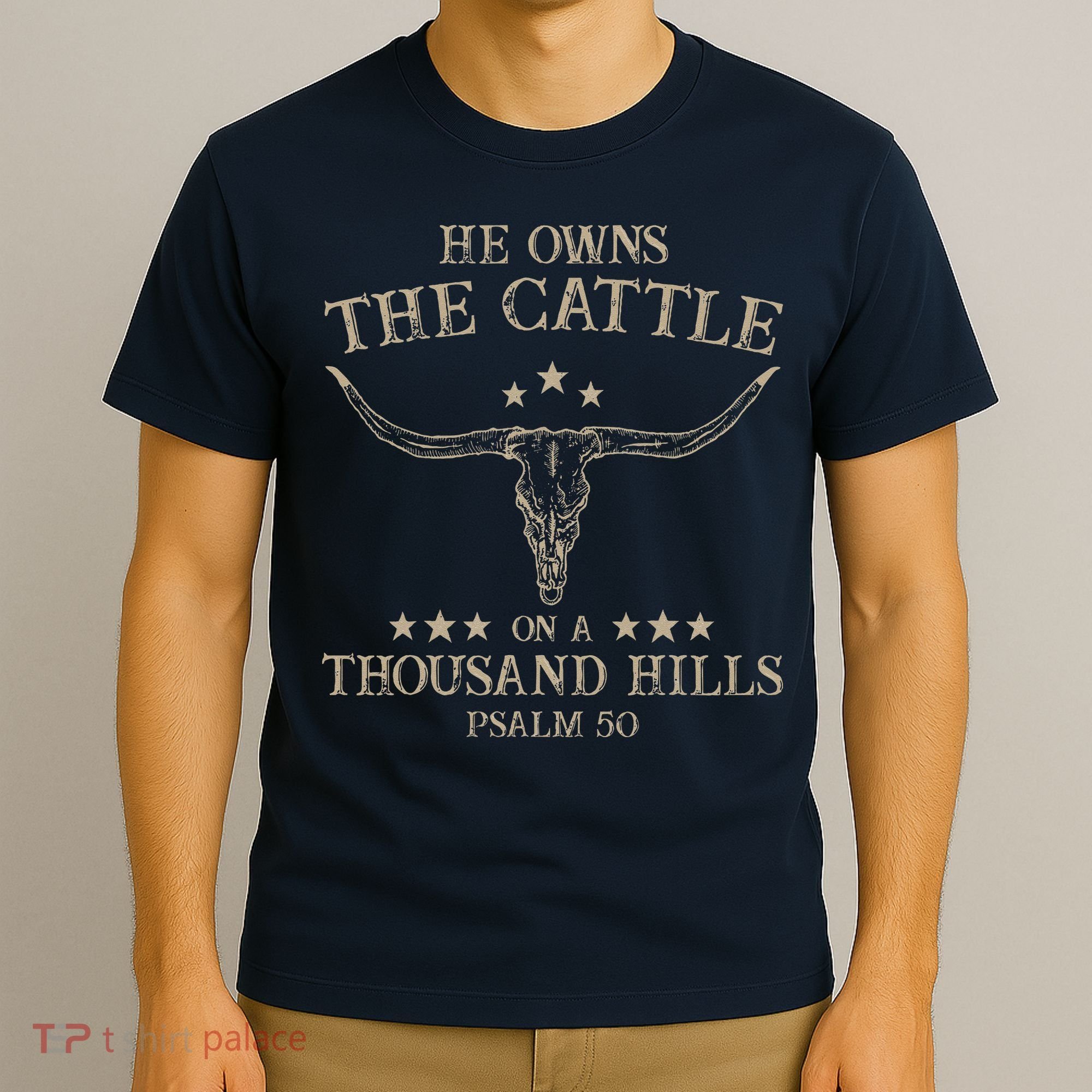 He Owns the Cattle on a Thousand Hills Psalm 50 Vintage Cow T-Shirt