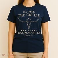 He Owns the Cattle on a Thousand Hills Psalm 50 Vintage Cow T-Shirt thumb 4