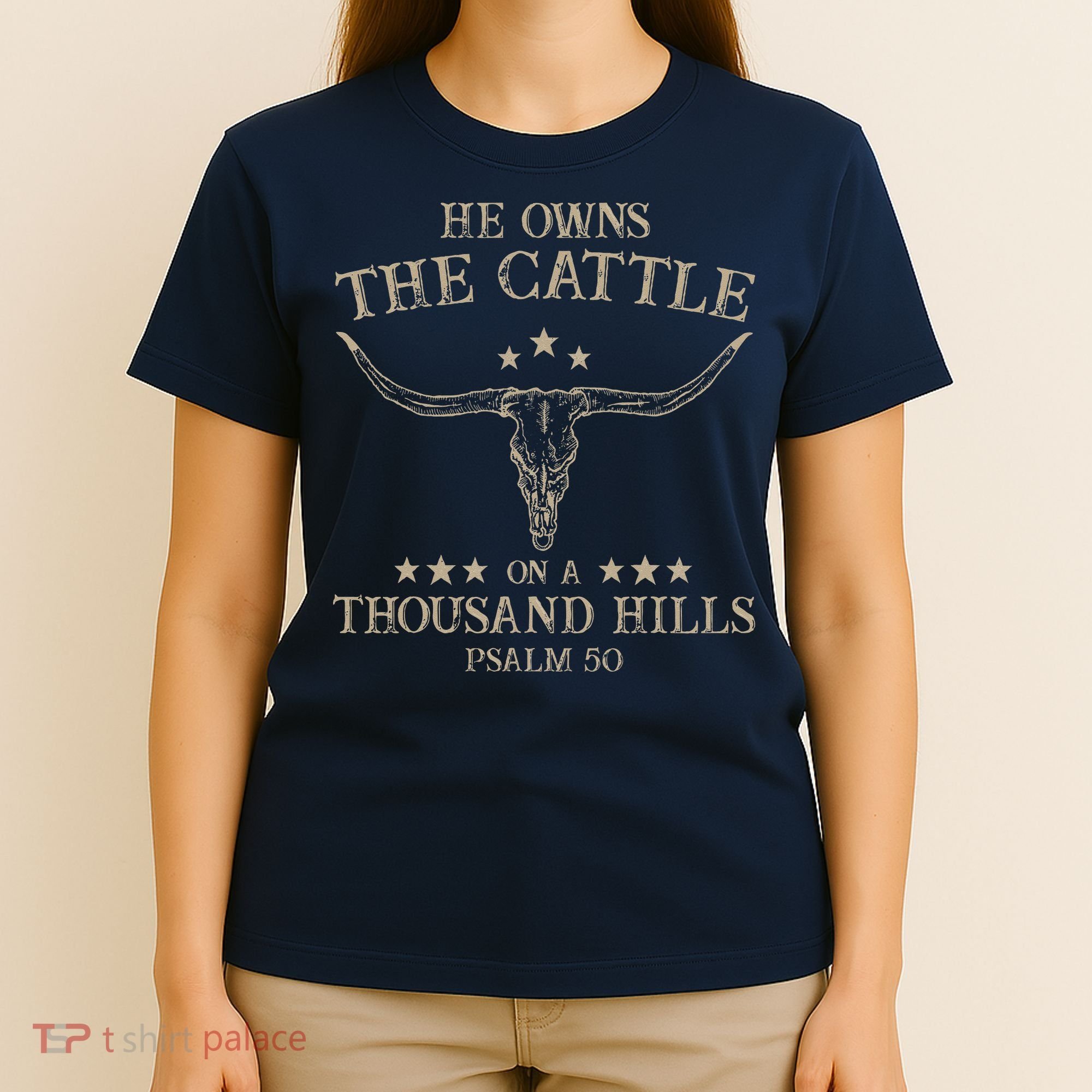 He Owns the Cattle on a Thousand Hills Psalm 50 Vintage Cow T-Shirt